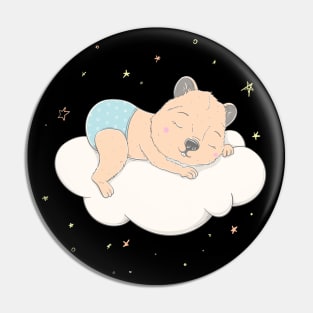 Lovely cute Quokka is sleeping on a white cloud Pin