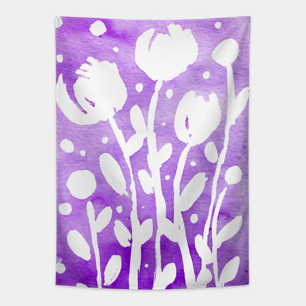 Whimsical watercolor flowers – purple Tapestry by wackapacka