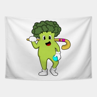 Broccoli at Hockey with Hockey bat Tapestry