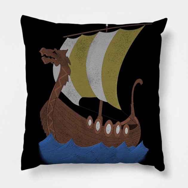 Viking Ship yellow with water Pillow by Pikolik