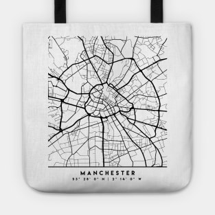 MANCHESTER ENGLAND BLACK CITY STREET MAP ART Tote