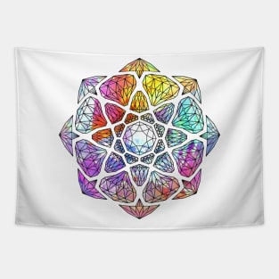 Rainbow Prismatic Crystal Mandala - Black Outline Tapestry