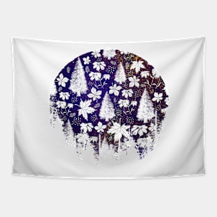 Indigo and Purple Christmas Floral Pattern Tapestry