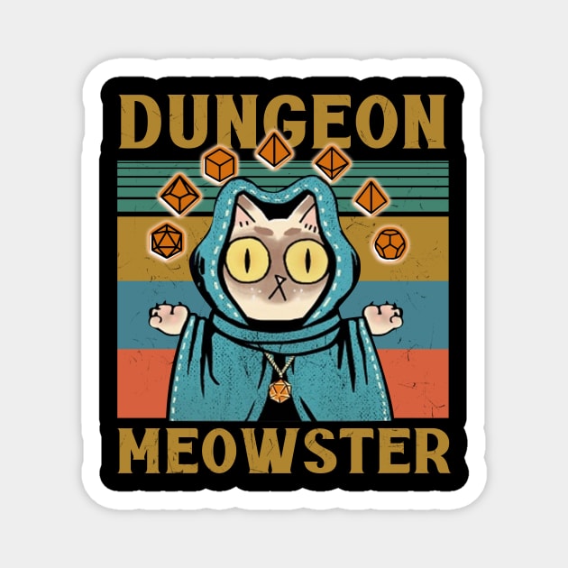 Dungeon Meowster Funny Nerdy Gamer Cat D20 Dice RPG Magnet by KiraT