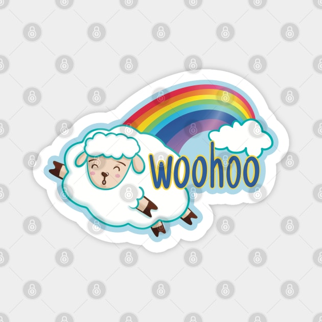 Woohoo - Funny Rainbow Sheep Magnet by Creasorz