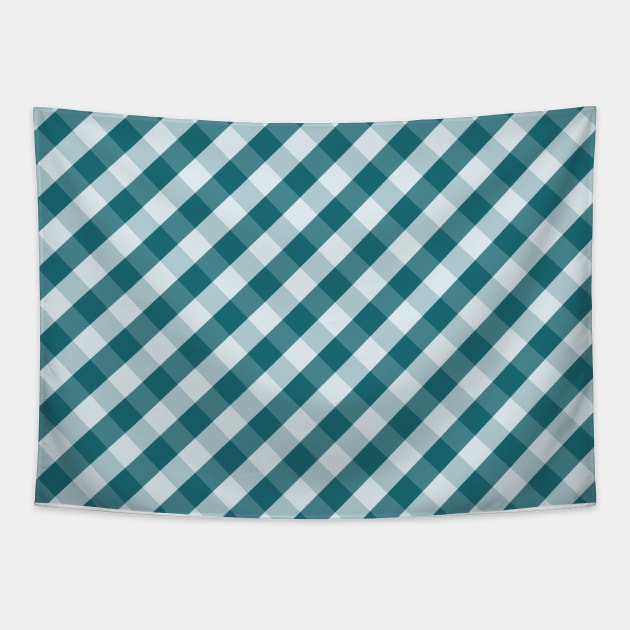 Dark Teal and White Check Gingham Plaid Tapestry by squeakyricardo