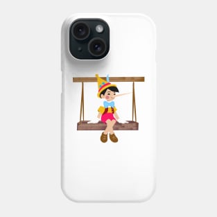 Pinocchio sitting on a swing bench. Phone Case