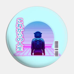 Synthwave The Life Ahead - Korekara no jinsei- White letters Transparent Borders Pin