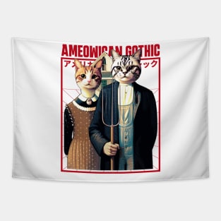 Ameowican Gothic - Timeless Farmer Feline Elegance Tapestry