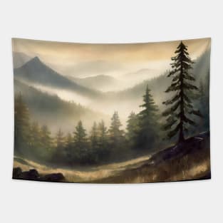 foggy fir forest Tapestry