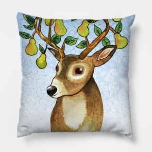 Deer Snowy Pear Antlers Pillow