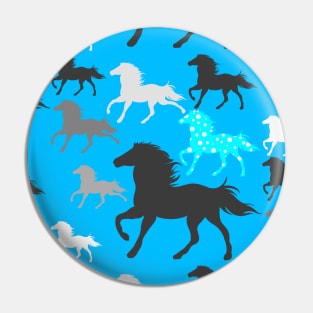 Running horses on blue Pin