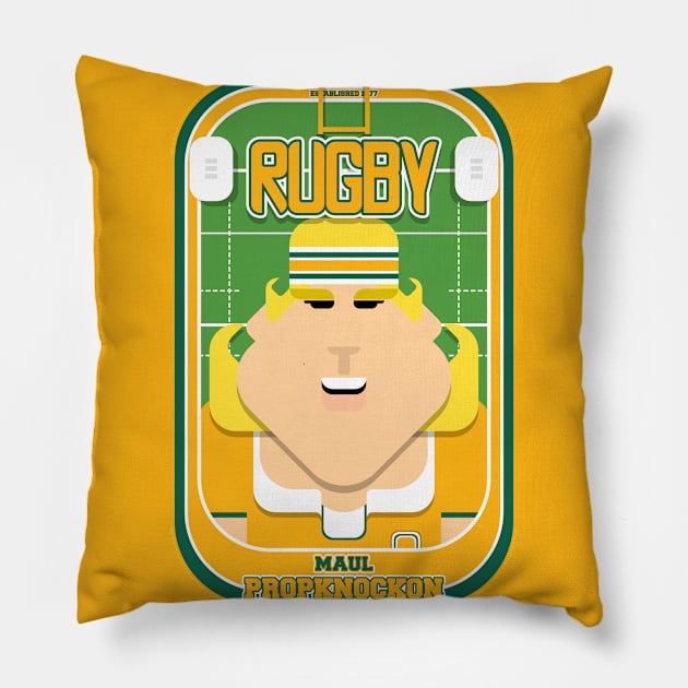 Rugby Gold and Green - Maul Propknockon - Hazel version Pillow by Boxedspapercrafts