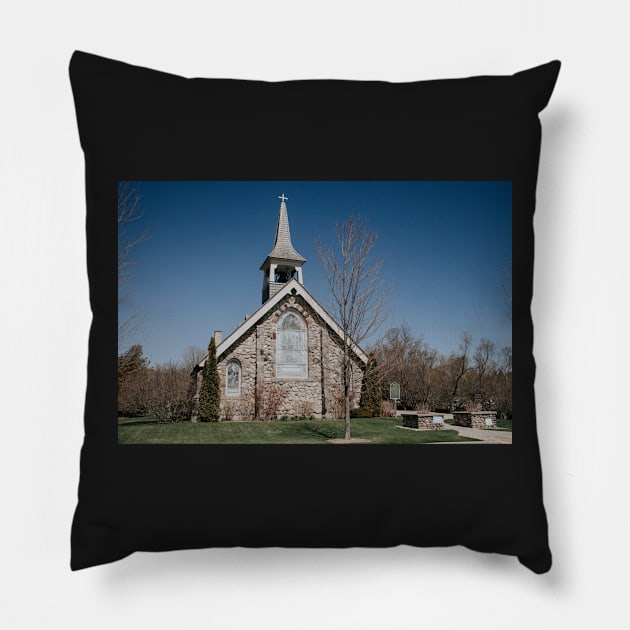 Little Stone Church on Mackinac Island Pillow by LindsayVaughn