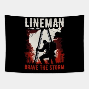 Lineman brave the storm. Tapestry