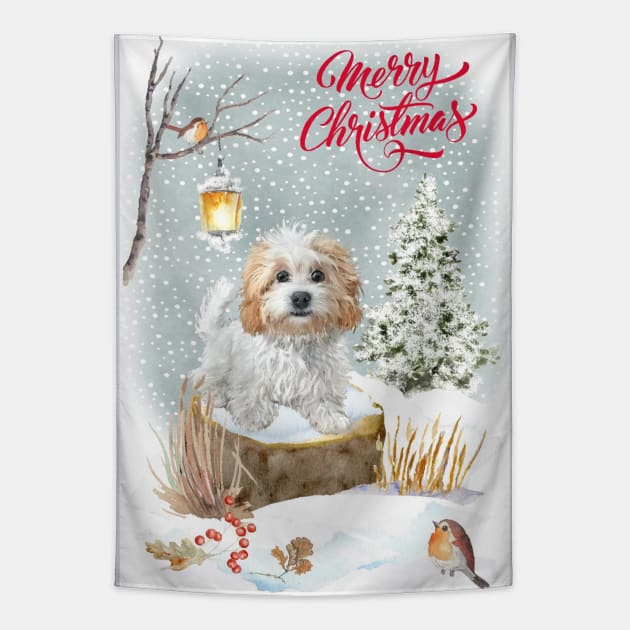 Maltipoo Merry Christmas Santa Dog Tapestry by Puppy Eyes