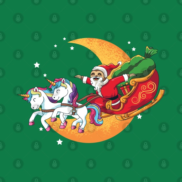 Santa Sloth On Sleigh with Unicorns by ghsp