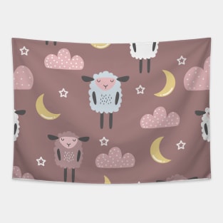 Sweet sleeping sheep pattern pastel light pink Tapestry