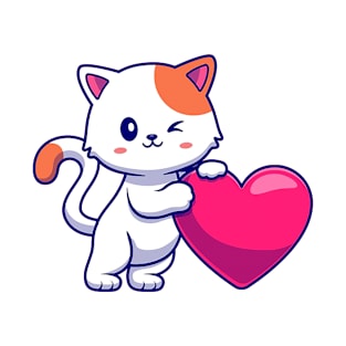 Adorable kitty holding a heart T-Shirt