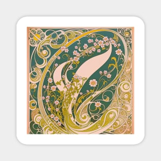 Vintage Alphonse Mucha Art Nouveau Floral Whirl Magnet