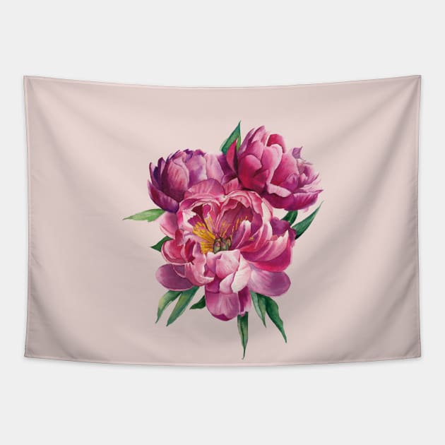 Watercolor bouquet of peonies Tapestry by InnaPatiutko