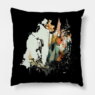 Trailblazing Adventures Watercolor Style Hiking Scene Pillow