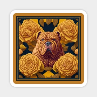 Dogs, sharpei dog and flowers, dog, style vector (Yellow version #2 sharpei) Magnet