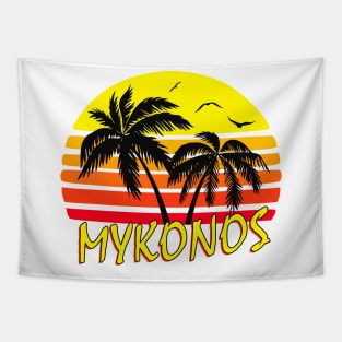 Mykonos Greece Retro Sunset Tapestry