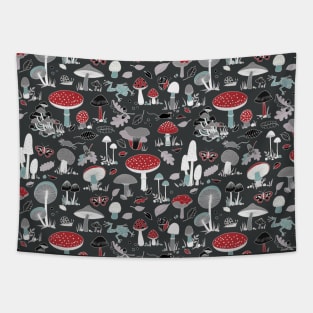 Forest Floor - fun toadstool Pattern in red, grey and silver by Cecca Designs Tapestry