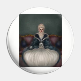 Marie Antoinette Portrait Historical Romantic Dress Holding a Skull and A Crystal Ball Pin