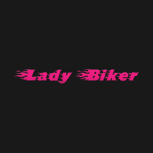 Lady Biker Pink Fire Typography T-Shirt