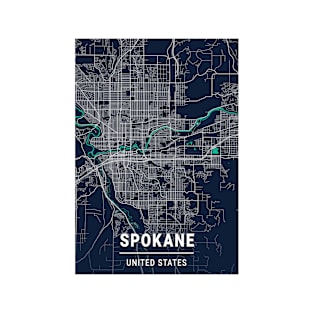 Spokane Blue Dark Color City Map T-Shirt