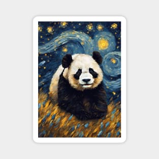 Cute Panda Animal Painting in a Van Gogh Starry Night Art Style Magnet