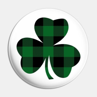 St. Patrick's Day Buffalo Green Plaid Lucky Shamrock Pin