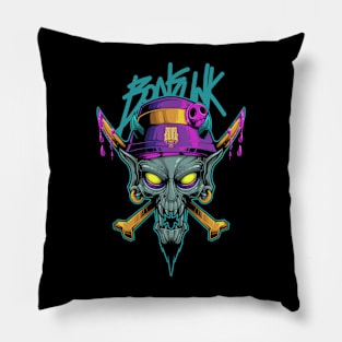 Groovy funky punk zombie head mascot design Pillow