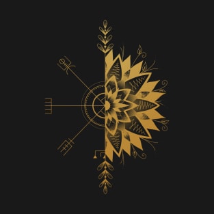 Viking Compass with Flower Design [Gold] T-Shirt