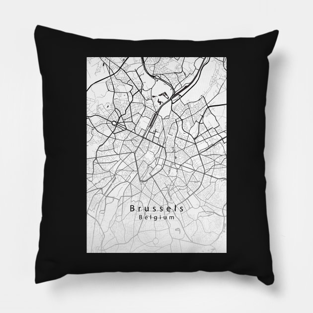 Brussels Belgium City Map Pillow by Robin-Niemczyk