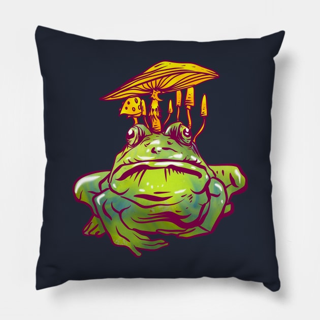 Mushrooms on Frog Pillow by Manfish Inc.