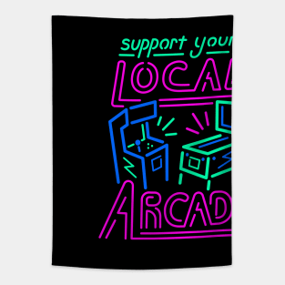 Support Your Local Arcade - Neon Pinball Game Room Tapestry