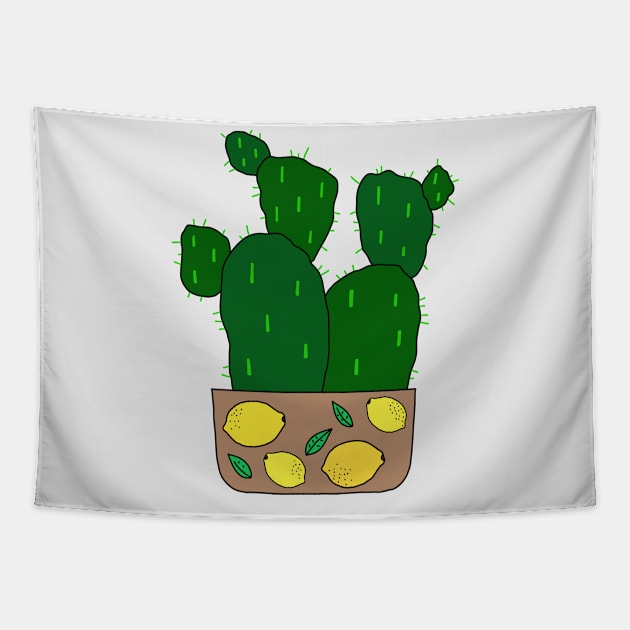 Cute Cactus Design #144: Potato Cacti In Cute Lemon Pot Tapestry by DreamCactus