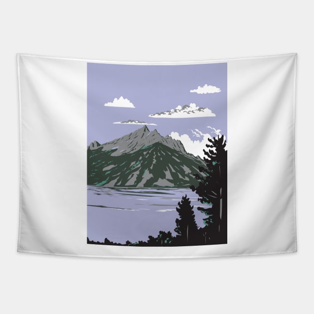 Jenny Lake in Grand Teton National Park Wyoming USA WPA Art Poster Tapestry by retrovectors