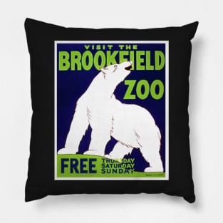 Restored WPA Print for the Brookfield Zoo in Illinois w/ large polar bear. Pillow