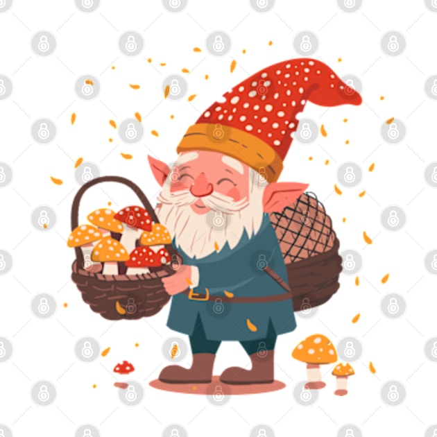 A cute gnome carrying a basket of mushrooms by peculiarbutcute