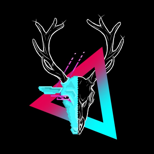 New Retro Wave Stag Skull Pixelart by ExplosiveBarrel