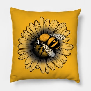 Sleepy bee and Daisy, B&W Pillow