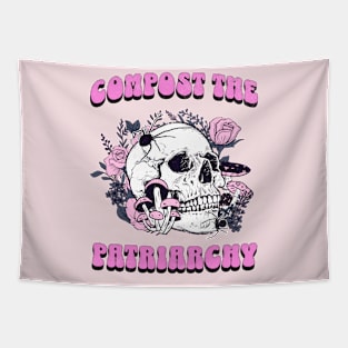 Compost the Patriarchy Cute Pastel Goth Feminist Skull with Mushroom Tapestry