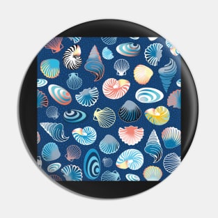 colorful sea shells on dark blue background Pin