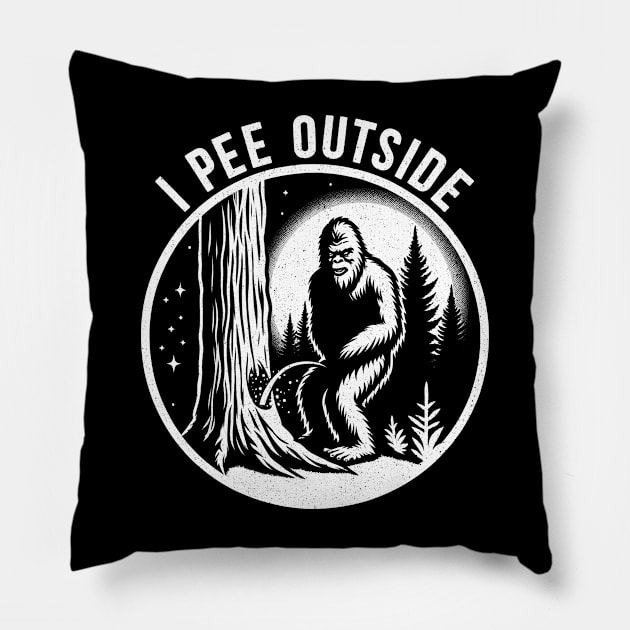 I Pee Outside Bigfoot Pillow by RetroPrideArts