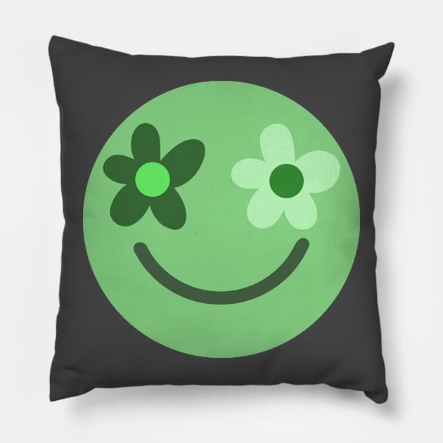 Green Happy Face Pillow by gray-cat