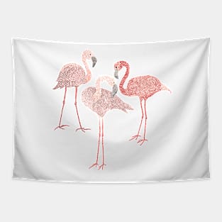 Three pink flamingos on navy blue Tapestry